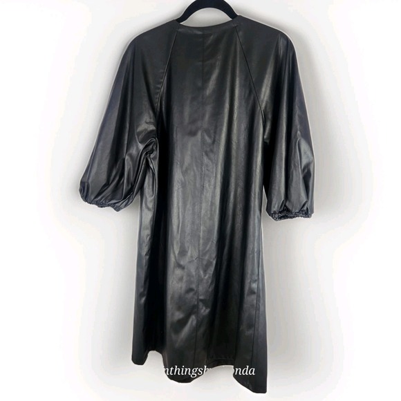 NWT Who What Wear‎ Black Vegan Faux Leather Puff Sleeve Mini Shift Womens Size M - Picture 2 of 13